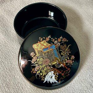Vintage Sato Gordon Collection Asahi Trinket Box Painted Lid Floral Rickshaw Jap
